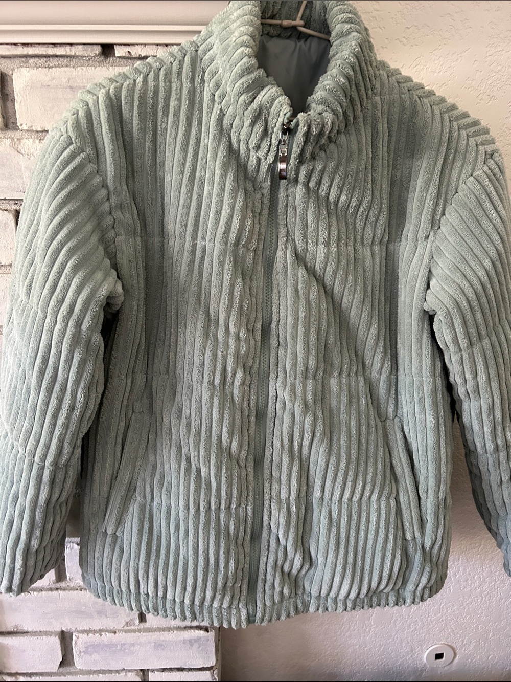 SHEIN Plush Ribbed Puffer Jacket in Mint